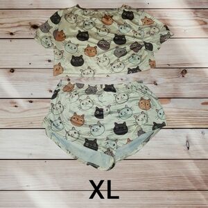 SHEIN Cat Print Pajama Set - Cream and Black